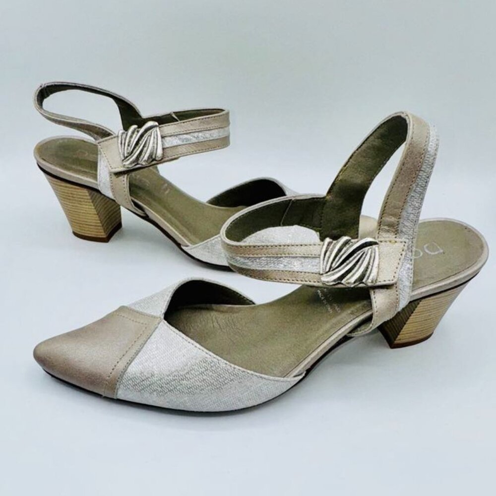 DORKING by Fluchos Silver Genuine Leather Heels Shoes Made in Spain